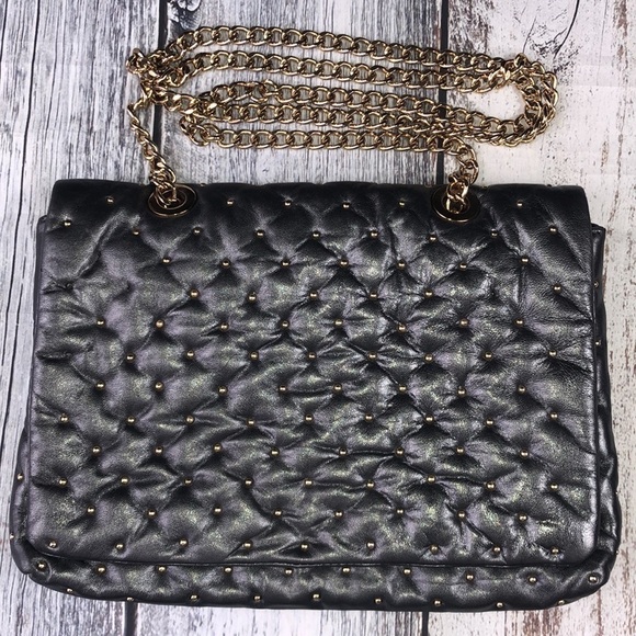 Badgley Mischka Gold Studded Dark Gray Cross Bag - Picture 1 of 9